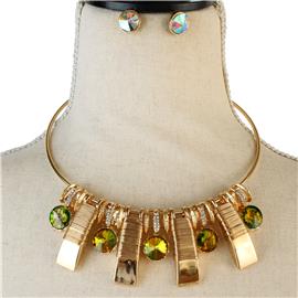 Metal Crystal Stones Choker Necklace Set