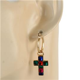 Rhinestones Cross Hoop Earring