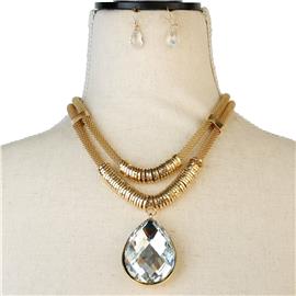 Chain Double Layereds Teardrop Necklace Set