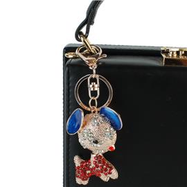 Metal Crystal Stones Dog Key Chain