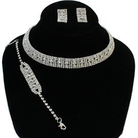 Rhinestones 3 PCS Choker Necklace Set