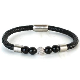 Leather Stainless Steel Sphere Bracelet