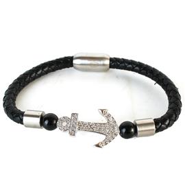 Leather Stainless Steel Anchor Bracelet