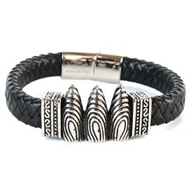 Leather Stainless Steel Wood Bracelet