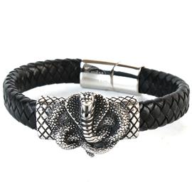 Leather Stainless Steel Snake Bracelet