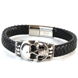 Leather Stainless Steel Skull Bracelet