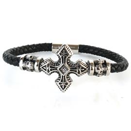 Leather Stainless Steel Cross Bracelet