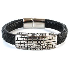 Leather Stainless Steel Aligator Bracelet