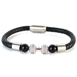 Leather Stainless Steel Bar Sphere Bracelet