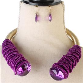 Fashion Cord Crystal Choker Set