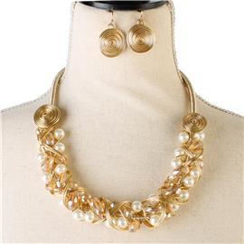 Fashion Wire Pearl Necklace Set