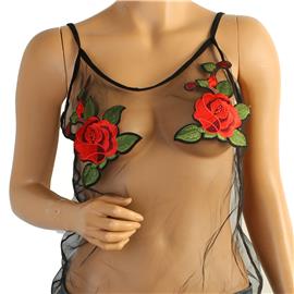 Mesh Top With Rose Patch