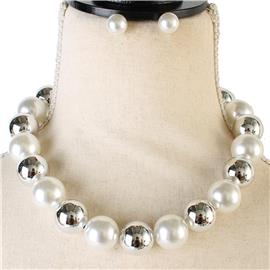 Fashion Pearl With Metal Ball Necklace Set