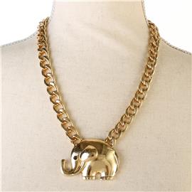 Metal Linked Chain Elephant Necklace