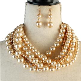 Pearls Multilayereds Stones Necklace Set