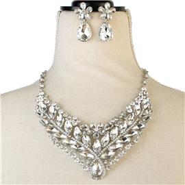 Crystal Flower Teardrop Necklace Set