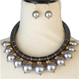 Cord With Pearl Necklace Set