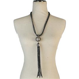 Fashion Long Pearl Mesh Stone Necklace Set