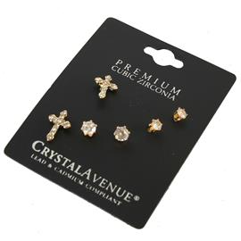 CZ Cross 3 Pairs Of Earring