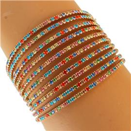 Rhinestone Multicolor 10 Row Cuff Bangle