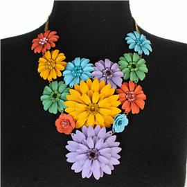 Multi Flowers Metal Necklace