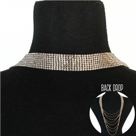 Rhinestones 8 Lines Back Drop Necklace