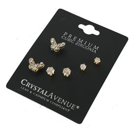 CZ Butterfly 3 Pairs Earring