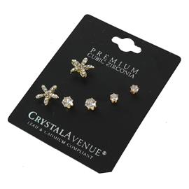 CZ Flower 3 Pairs Earring