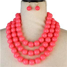 Fashion Neon Ball 3 Ln Necklace Set