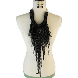 Pearl Long Fringed Drop Necklace Set