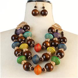 Fashion Multi Color Wodden Necklace Set