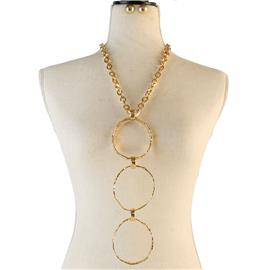 Hammered Metal Long Necklace Set