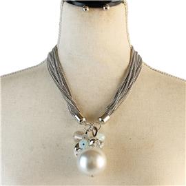 Fashion Pearl Drop Multichain Necklace Set