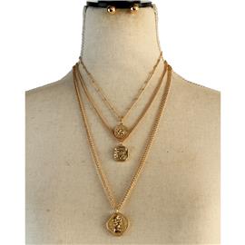 Fashion Metal Coin 3 Layers Necklace Set