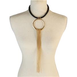 Faux Leather Braided Round Drop Choker