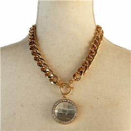 Metal Crystal Round Necklace