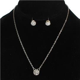 Rhinestone Round Charm Necklace Set