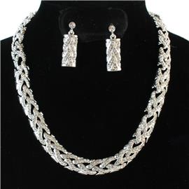 Metal Rhinestone Twisted Necklace Set