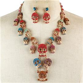 Crystal Drop Skull Necklace Set