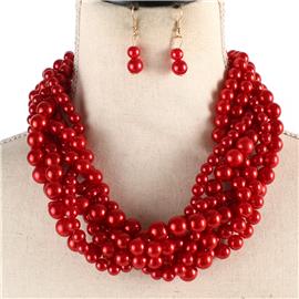 Braided Pearl Necklace Set