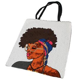 Fashion Sequin Afro Girl Hand Bag