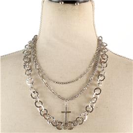 Metal Cross Multi Chain Necklace Set