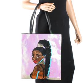 Fashion Sequin Afro Girl Hand Bag