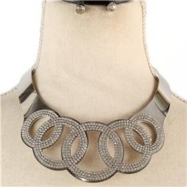 Metal Stones Round Choker Necklace Set