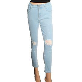 Rhinestones Light Wash Denim Pant