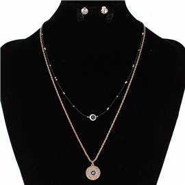 Evil Eye 2 Layered Necklace Set