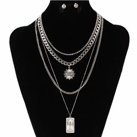 Metal Link Layered Necklace Set