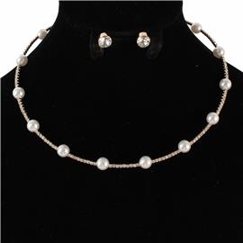 Pearl Rhinestones Choker Set