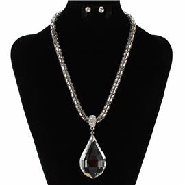 Fashion Crystal Tear Drop Charm Necklace Set