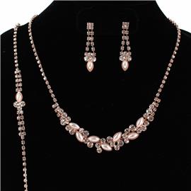 3 PC Rhinestones Pearl Necklace Set